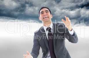 Composite image of stressed businessman catching