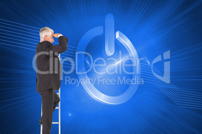 Composite image of mature businessman standing on ladder