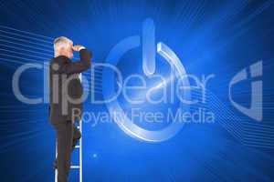 Composite image of mature businessman standing on ladder