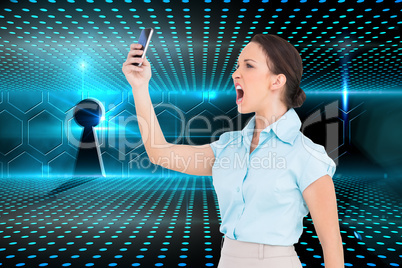 Composite image of angry classy businesswoman yelling at her sma