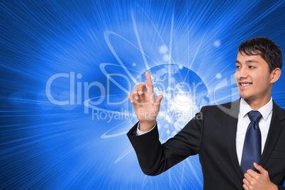 Composite image of smiling businessman touching