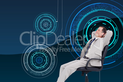 Composite image of side view of businessman leaning back in his