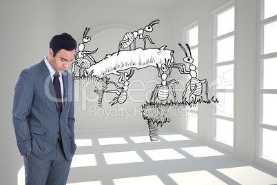 Composite image of unsmiling businessman standing