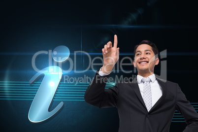 Composite image of smiling asian businessman pointing