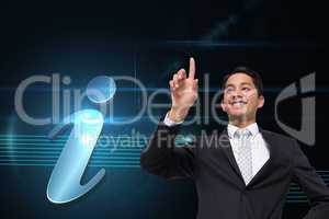 Composite image of smiling asian businessman pointing