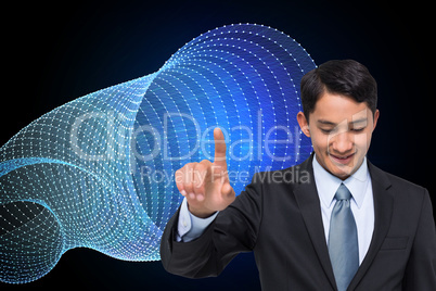 Composite image of smiling asian businessman pointing