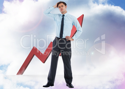 Composite image of thoughtful businessman with hand on head