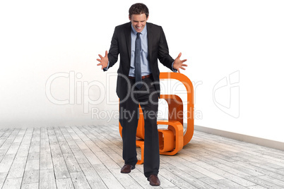 Composite image of stressed businessman gesturing