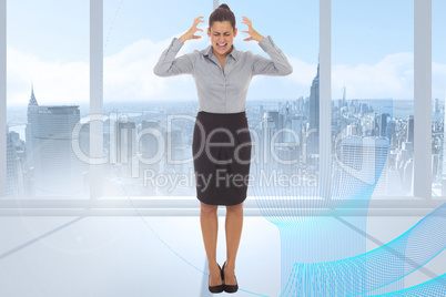 Composite image of frustrated businesswoman shouting