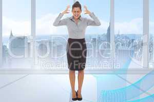 Composite image of frustrated businesswoman shouting