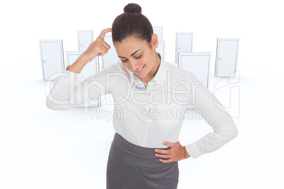 Composite image of smiling thoughtful businesswoman