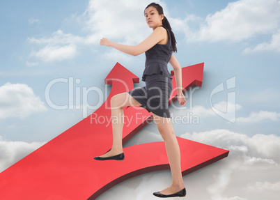 Composite image of businesswoman stepping up