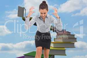 Composite image of furious businesswoman gesturing