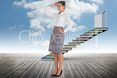 Composite image of smiling thoughtful businesswoman