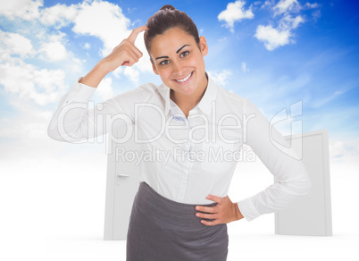 Composite image of smiling thoughtful businesswoman