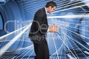 Composite image of stressed businessman gesturing