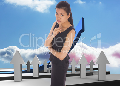 Composite image of thoughtful businesswoman