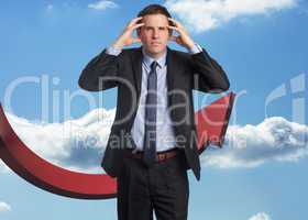 Composite image of stressed businessman with hands on head