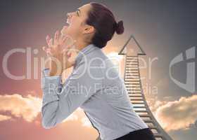 Composite image of frustrated businesswoman shouting