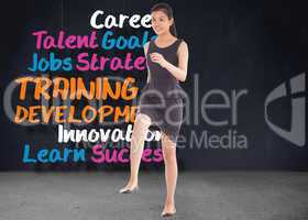 Composite image of businesswoman stepping up