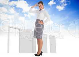 Composite image of smiling thoughtful businesswoman