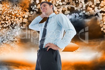 Composite image of thinking businessman with hand on head