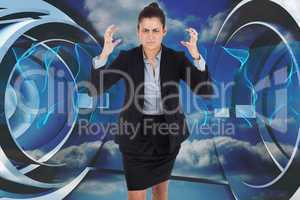 Composite image of angry businesswoman gesturing