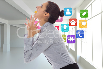 Composite image of frustrated businesswoman shouting