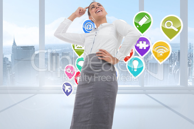 Composite image of smiling thoughtful businesswoman