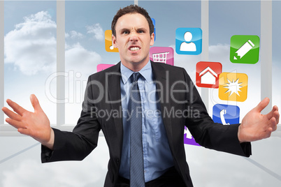 Composite image of businessman posing with arms out