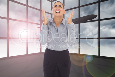 Composite image of frustrated businesswoman shouting