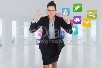 Composite image of angry businesswoman gesturing