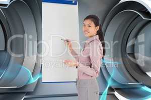 Composite image of businesswoman painting on an easel