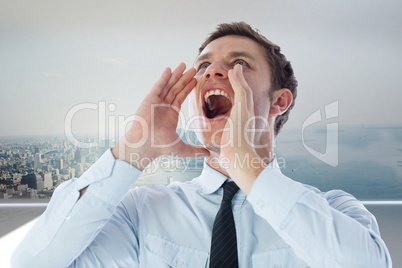 Composite image of businessman shouting