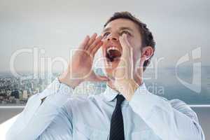 Composite image of businessman shouting