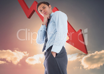 Composite image of thoughtful businessman with hand on chin