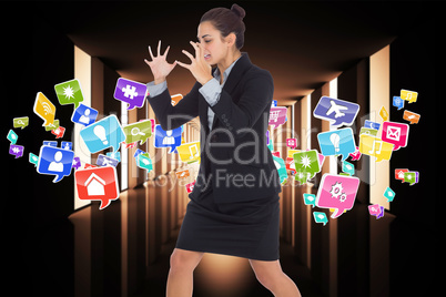 Composite image of angry businesswoman gesturing