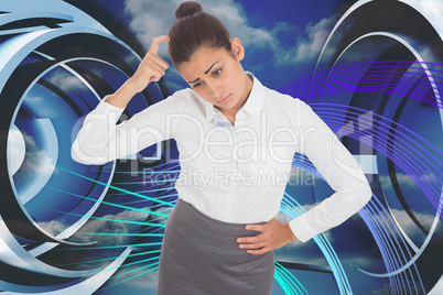 Composite image of worried businesswoman