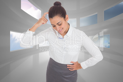 Composite image of smiling thoughtful businesswoman