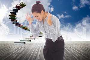 Composite image of frustrated businesswoman shouting