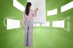 Composite image of businesswoman painting on an easel