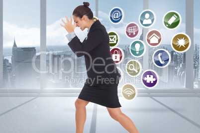 Composite image of angry businesswoman gesturing