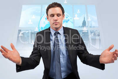 Composite image of businessman posing with arms out