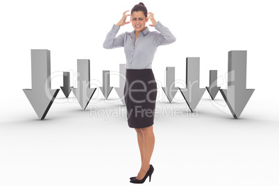 Composite image of frustrated businesswoman shouting