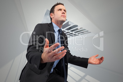 Composite image of businessman posing with arms out