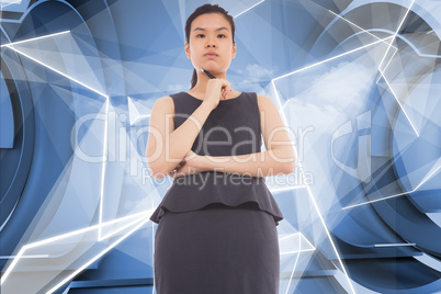 Composite image of thinking asian businesswoman