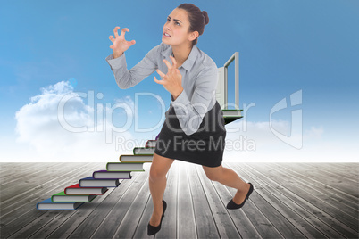 Composite image of furious businesswoman gesturing