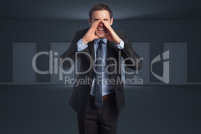 Composite image of shouting businessman