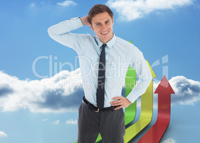 Composite image of thinking businessman scratching head