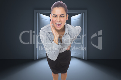 Composite image of businesswoman shouting